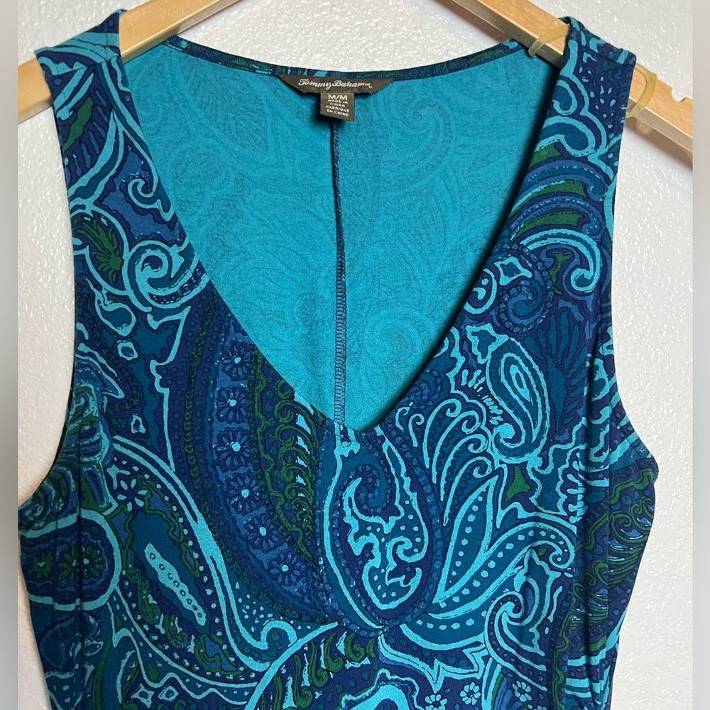 Tommy Bahama Teal Asymmetrical Paisley Dress Resort Medium - Picture 3 of 7